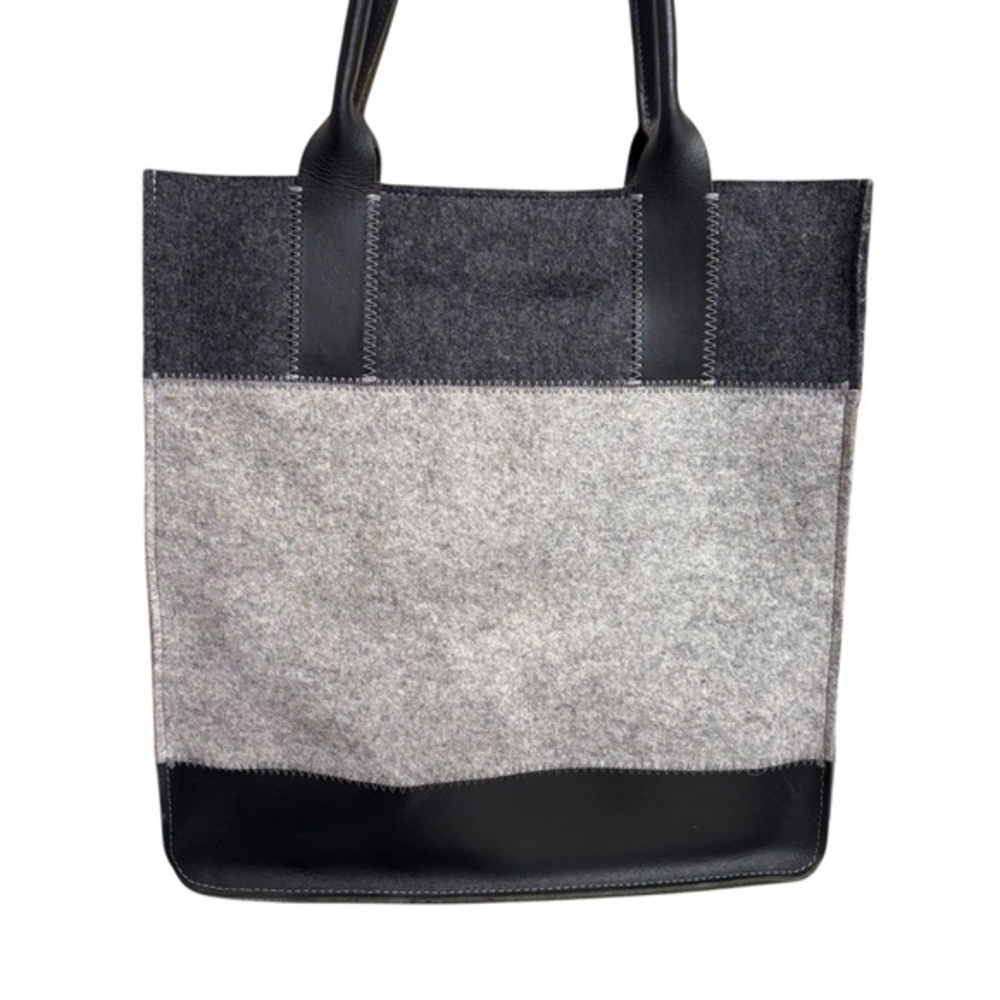 Graf & Lantz gray wool and black leather  color block tote bag